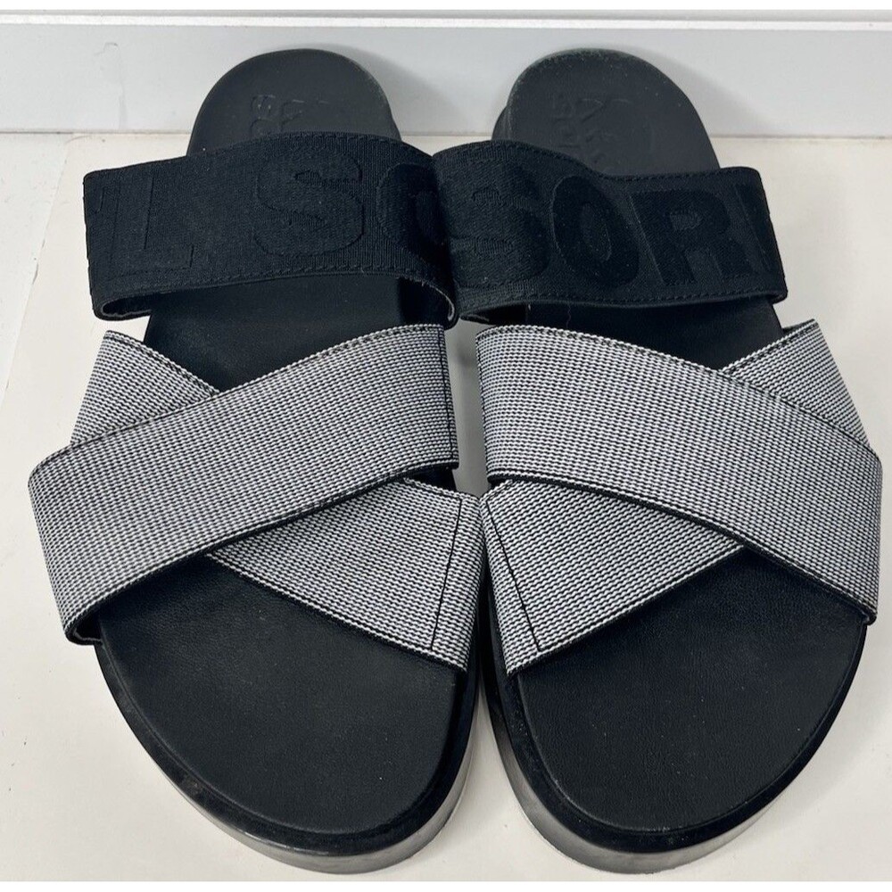 Sorel Women's ROAMING Sport Slides Sandals Size 5.5 US BLACK/WHITE
